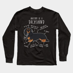 Black and Tan Longhaired Dachshund Dog Anatomy Long Sleeve T-Shirt